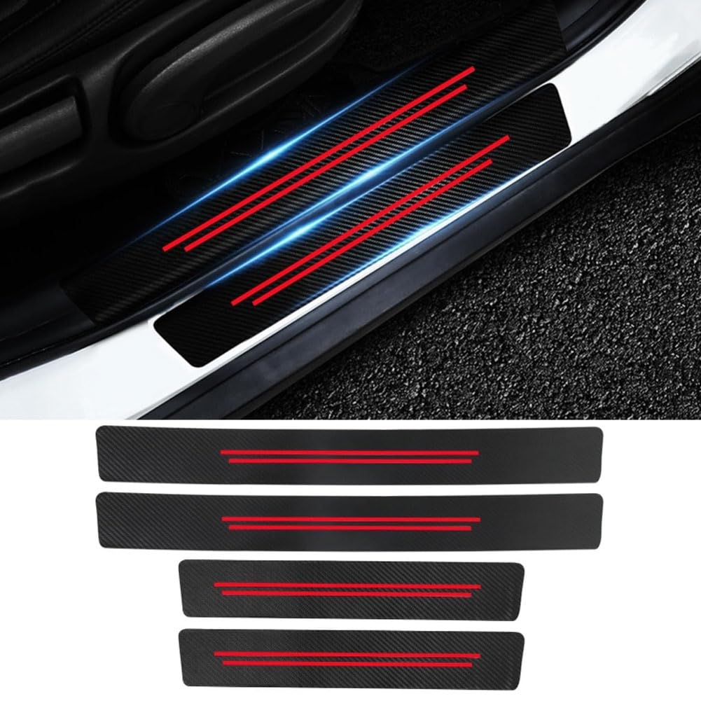 Istovo B/Red 4Pcs Car Door Sill Protector Strips For Ford Mustang Mach E 2021-2025, Scuff Guard Plate Welcome Pedal Guard Caron Fier Kick Plates Threshold Cover,