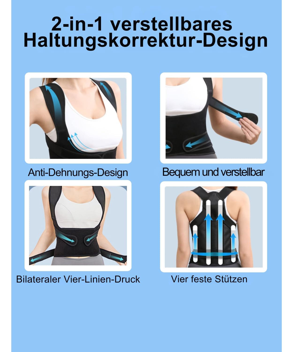 Rücken Geradehalter,Haltungskorrektur für Damen und Herren, 2-in-1-Rückenstütze, leichter und flexibler Schultergeraderichter für Yoga,Office, Gym, Desk Work, tragbare Orthese