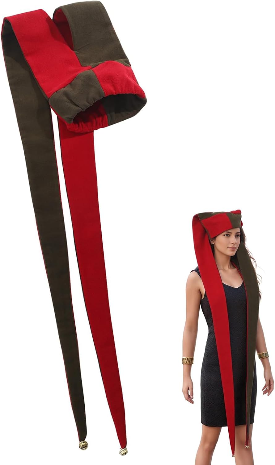 Extra Long Jester Hat Medieval Clown Costumes Jingle Bell Clown Hat for Halloween Carnival Party