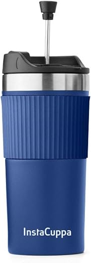 InstaCuppa Portable French Press Travel Mug for Coffee with Effortless Press Mechanism, Durable Steel Mesh Filter, Spill-Proof, Anti-Slip Grip, Perfect for Busy Moms On The Go,…