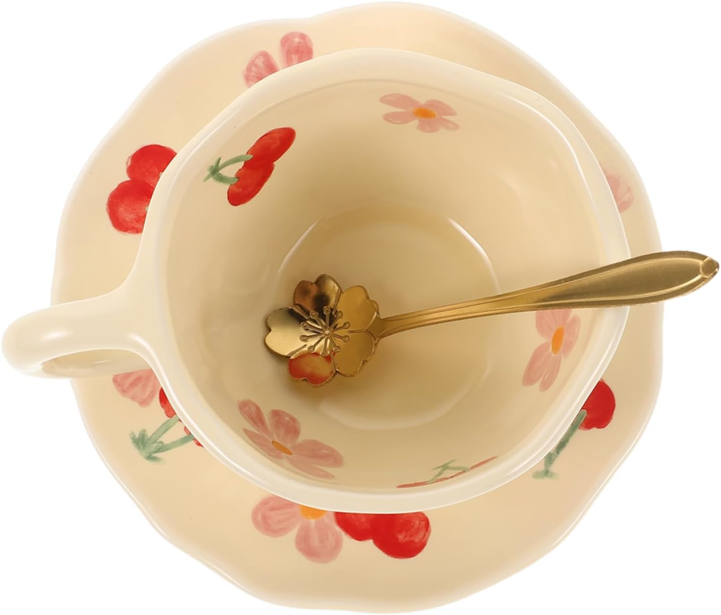 Cabilock 1set Floral Ceramic Coffee Cup Set Creative Porcelain Espresso Mugs with Saucer Spoon Cute Design for Latte Cappuccino for Kitchen Entertaining