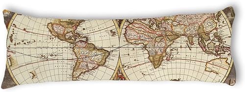 AILOVYO Funda de almohada decorativa de poliéster con diseño de mapamundi, diseño de mapa del mundo de viaje retro, 20 x 54 pulgadas
