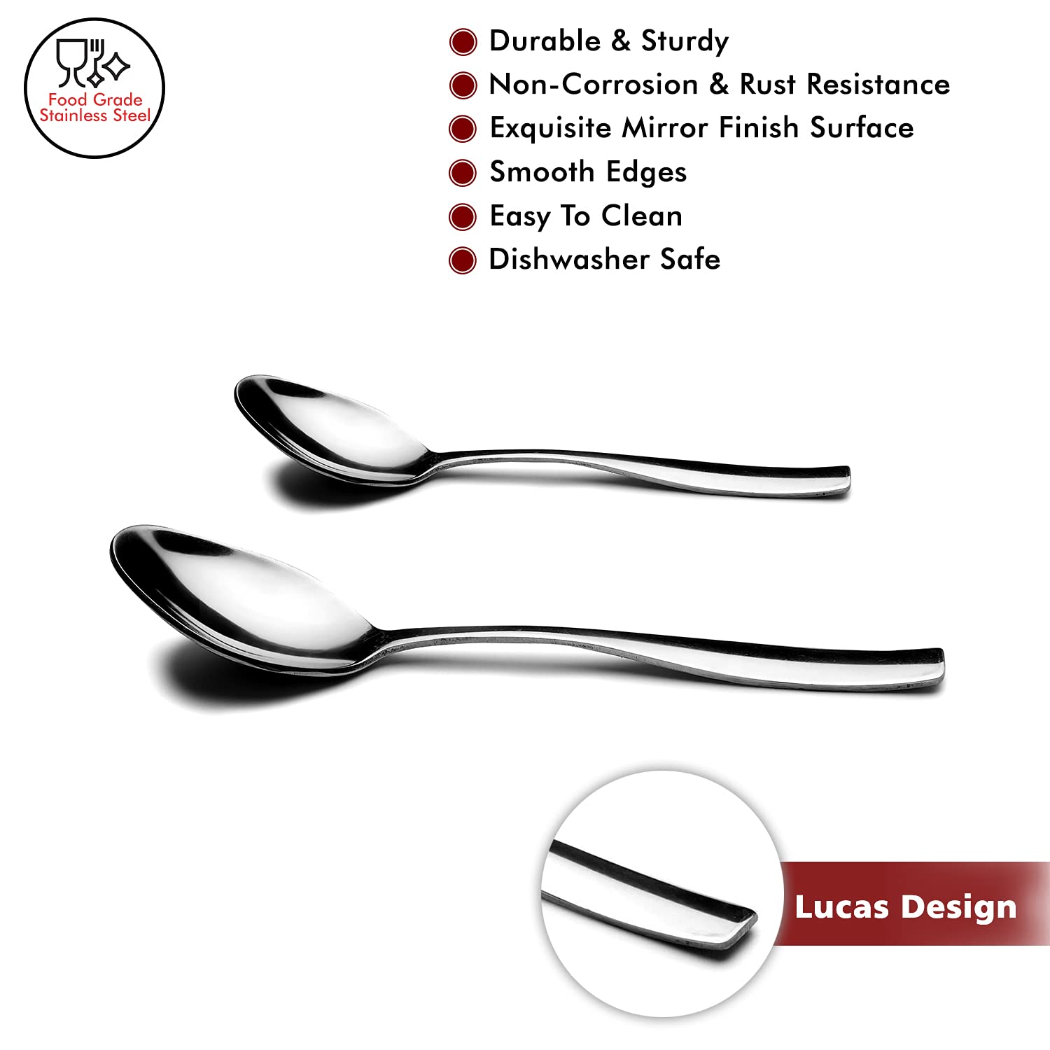 Steren Impex | Stainless Steel Tea Spoon & Table/Dinner Spoon - Lucas, 12 Pieces Each 3