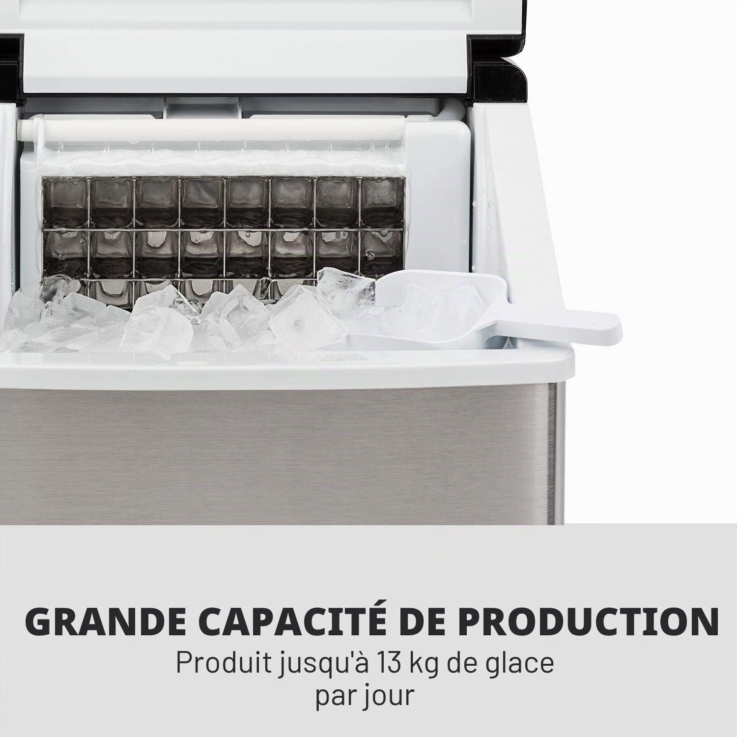 Klarstein Machine a Glacons pour la Maison, Capacité de 2.5L, Fabrique Rapidement Jusqu'à 13kg de Glacons, Machine à Glaçons de Taille Moyenne, Ice Maker avec Alarmes de Sécurité, Facile à Nettoyer
