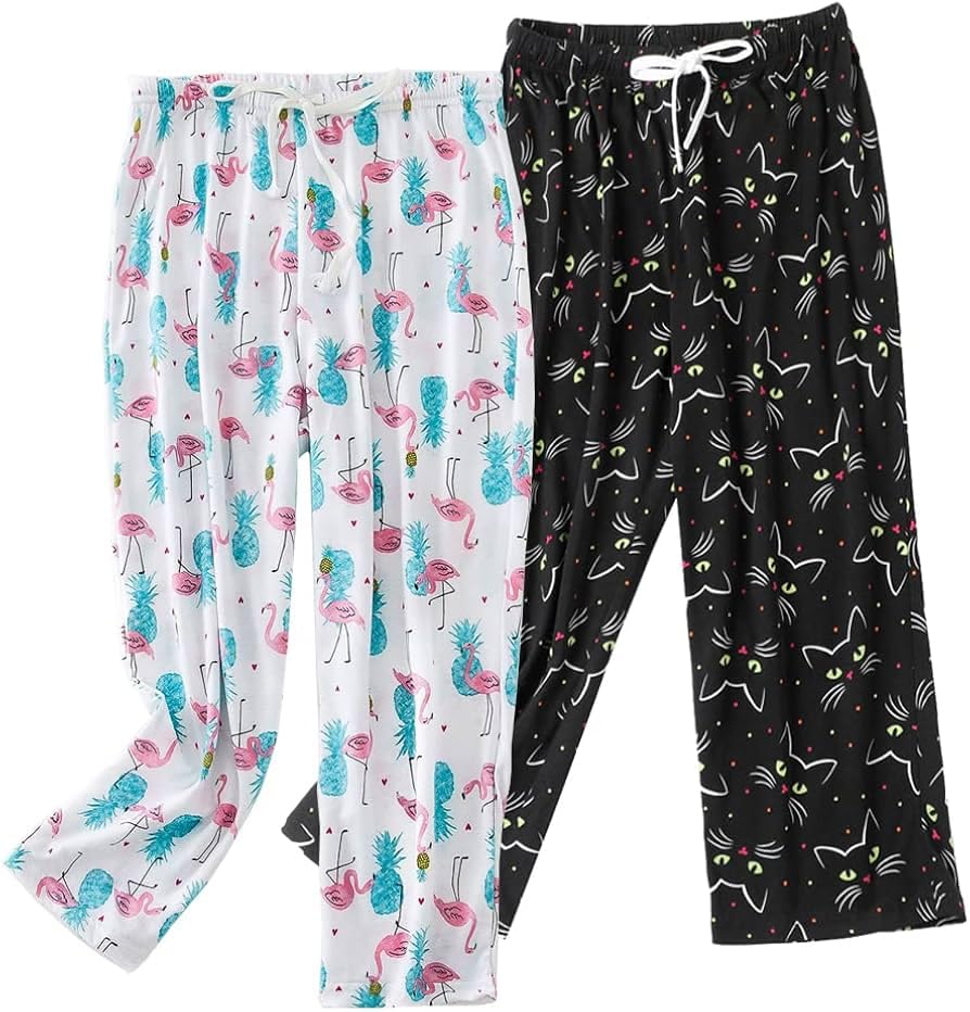 kunjus Women's Cotton Printed Pyjamas/Lower/Track Pant, Lounge Wear, Soft Cotton Night Wear Pajama Pant Pack of 2 (Prints and Colors may vary)-picture-12