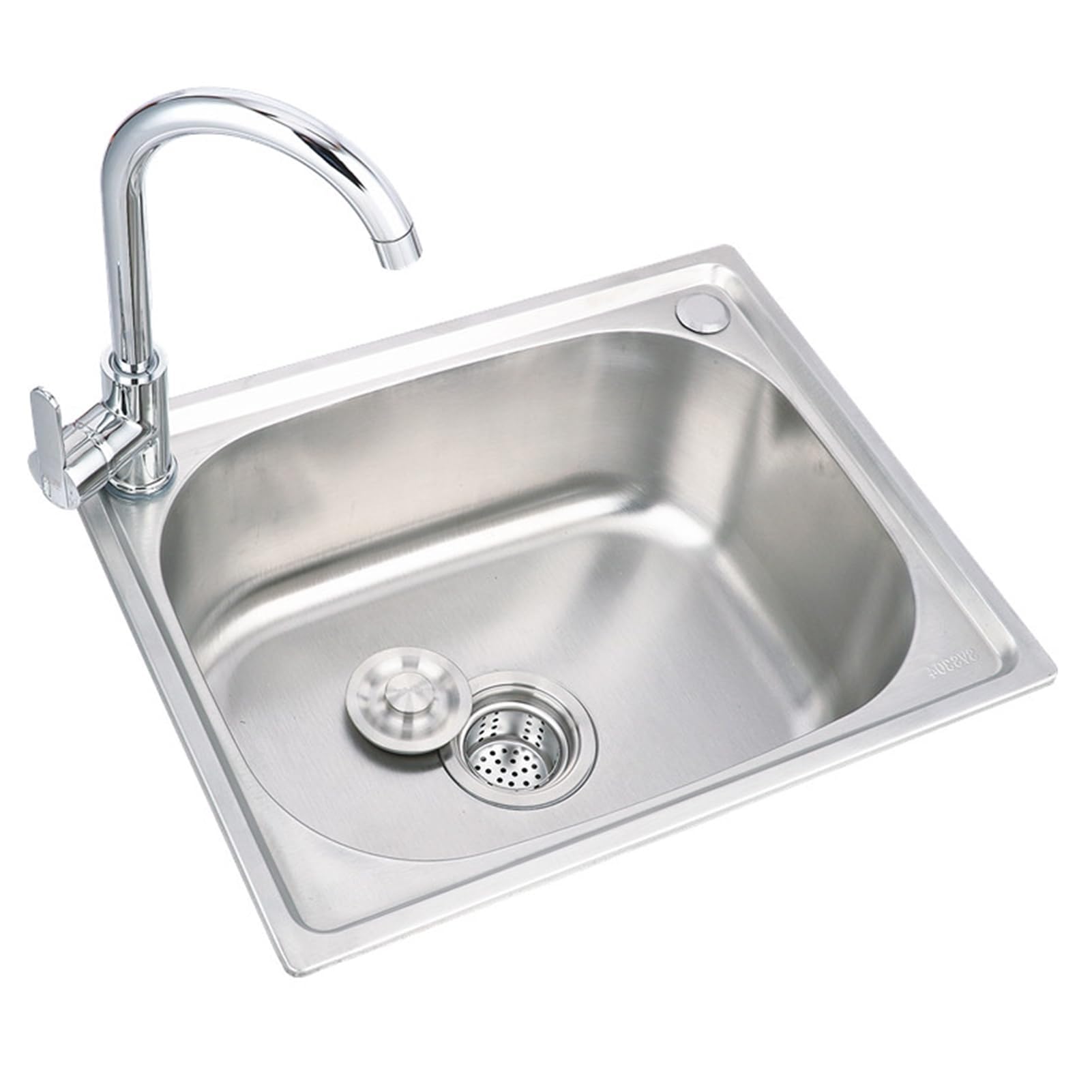 SDdPulse Stainless Steel Kitchen Sink - Top Mounted Single Bowl Sink with Hot and Cold Water Tap, Drain Filter and Inlet Pipes, Single Colour, 22 x 42 cm