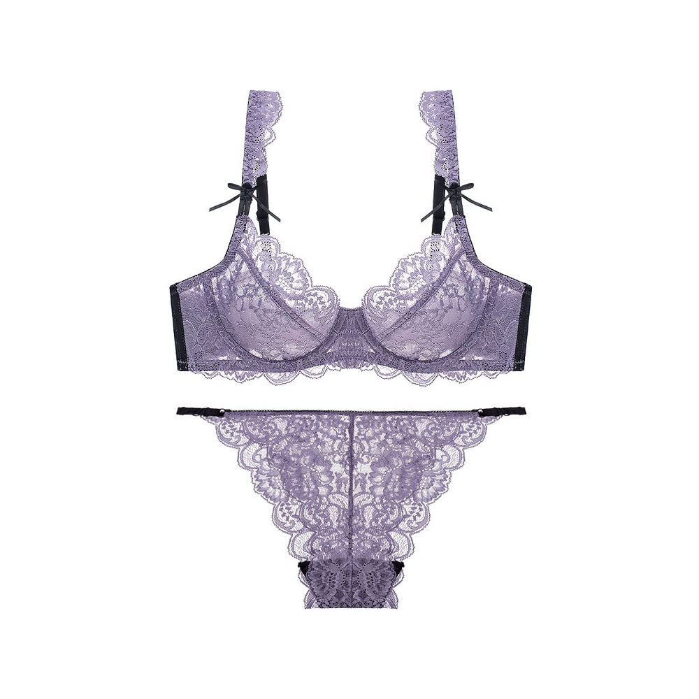 Parure sexy haut de gamme en dentelle fine transparente purple - 7