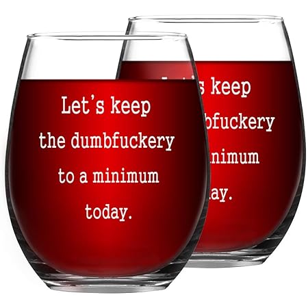Set of 2 Funny Wine Glass 15 Oz, Let's Keep To A Minimum Today Stemless Wine Glasses for Women Men Friends Sisters Coworkers