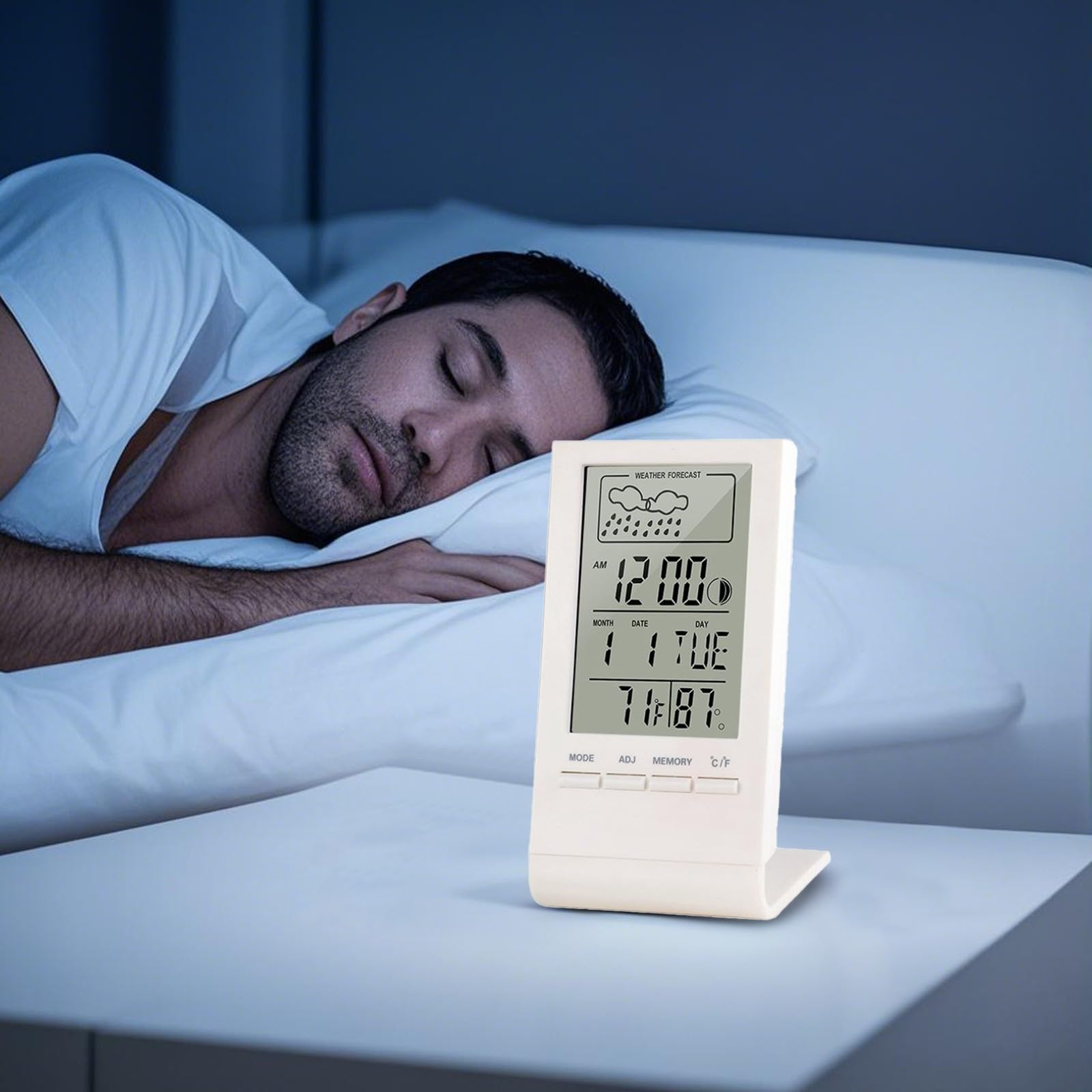 Estación de temperatura digital con termómetro interior/exterior, reloj controlado por radio, indicador de tendencia, reloj de mesa con fecha y día de la semana