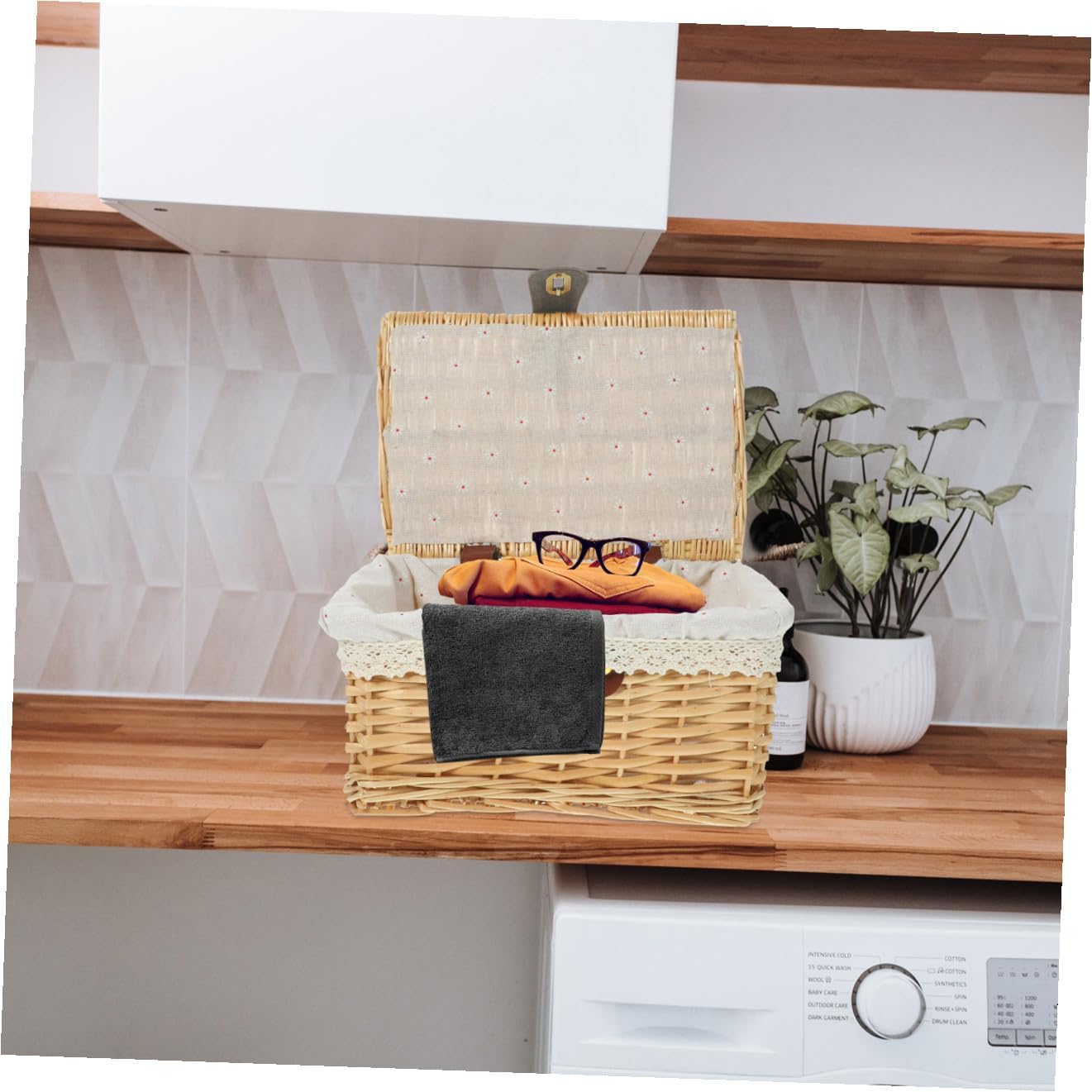 GLEAVI Rattan Covered Storage Basket Container for Organizing Front Door Basket