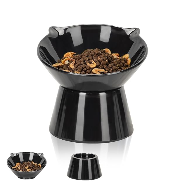 Comedero Gato Eelevado,Cuenco del Gato Comedero Elevado para Gatos con Inclinación de 15° con Soporte,Cuencos…