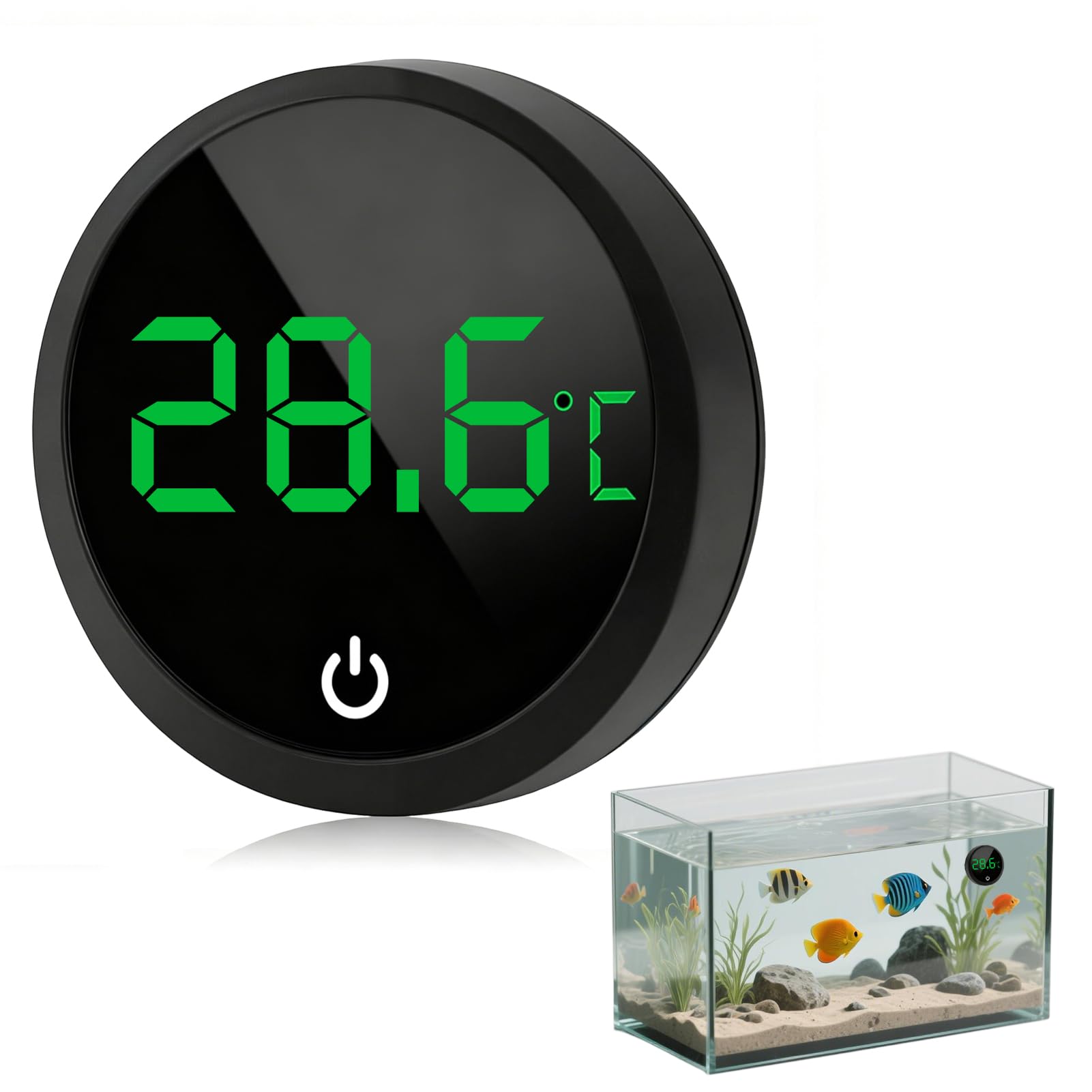 Fish Tank Thermometer, Digital Aquarium Thermometer Wireless Touch Stick-on Temperature Gauge LED Display ±1°C Precise Water Thermometer for Tropical Fish Axolotl Turtle Reptile Tank Accessories