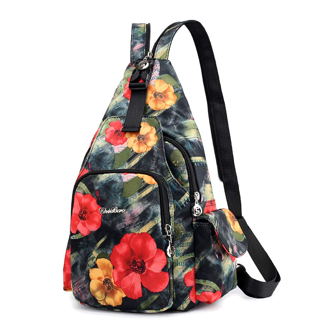 Backpack for Women Men Travel Backpack Gym Sports Outdoors Camping Hiking Waterproof Nylon Crossbody Bag Sling Chest Bag Flower