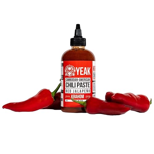 Miniatura 1 de Yeak Inc - Pasta de chile Krahom para filetes, fideos, tacos, huevos caseros camboyano-americanos (pasta de chile KRAHOM de jalapeño roja)