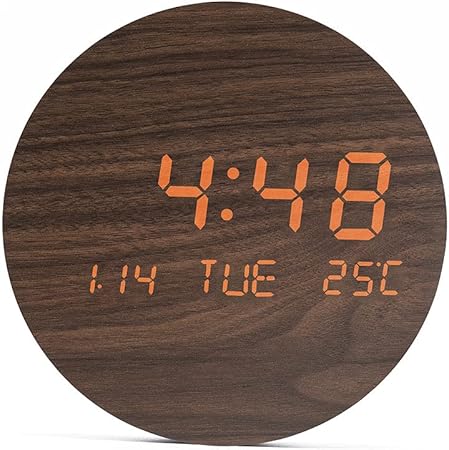 Amazon Co Jp デジタル時計 Ledデジタル 時計 壁掛け Led Wall Clock おしゃれ 多機能 明るさ調整 クロック 12h 24h時間表示 立体 Acアダプター付属 ブラウン ホーム キッチン