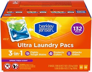 Ultra Laundry Detergent Pacs, 3-in-1 Pods, Spring Fresh Scent, 132 Count (2 x 66), HE Compatible, Works in Hot & Cold Water, Fights Stains, Odors & Protects Colors