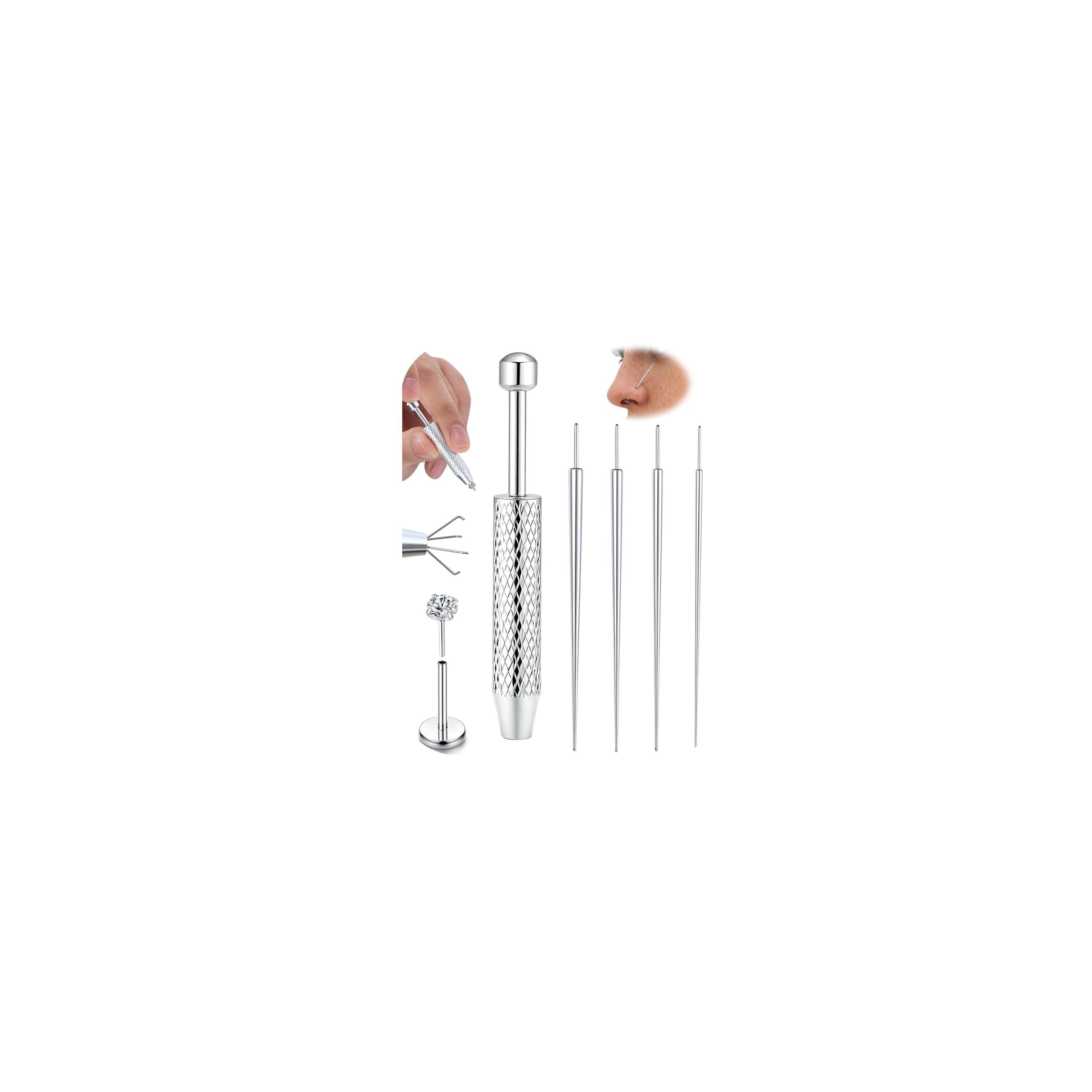 Chriscoco 14G/16G/18G/20G ASTM F136, tytanowy piercing do ucha, nosa, warg, brzucha, sutków, języka, zestaw Assistant Tool