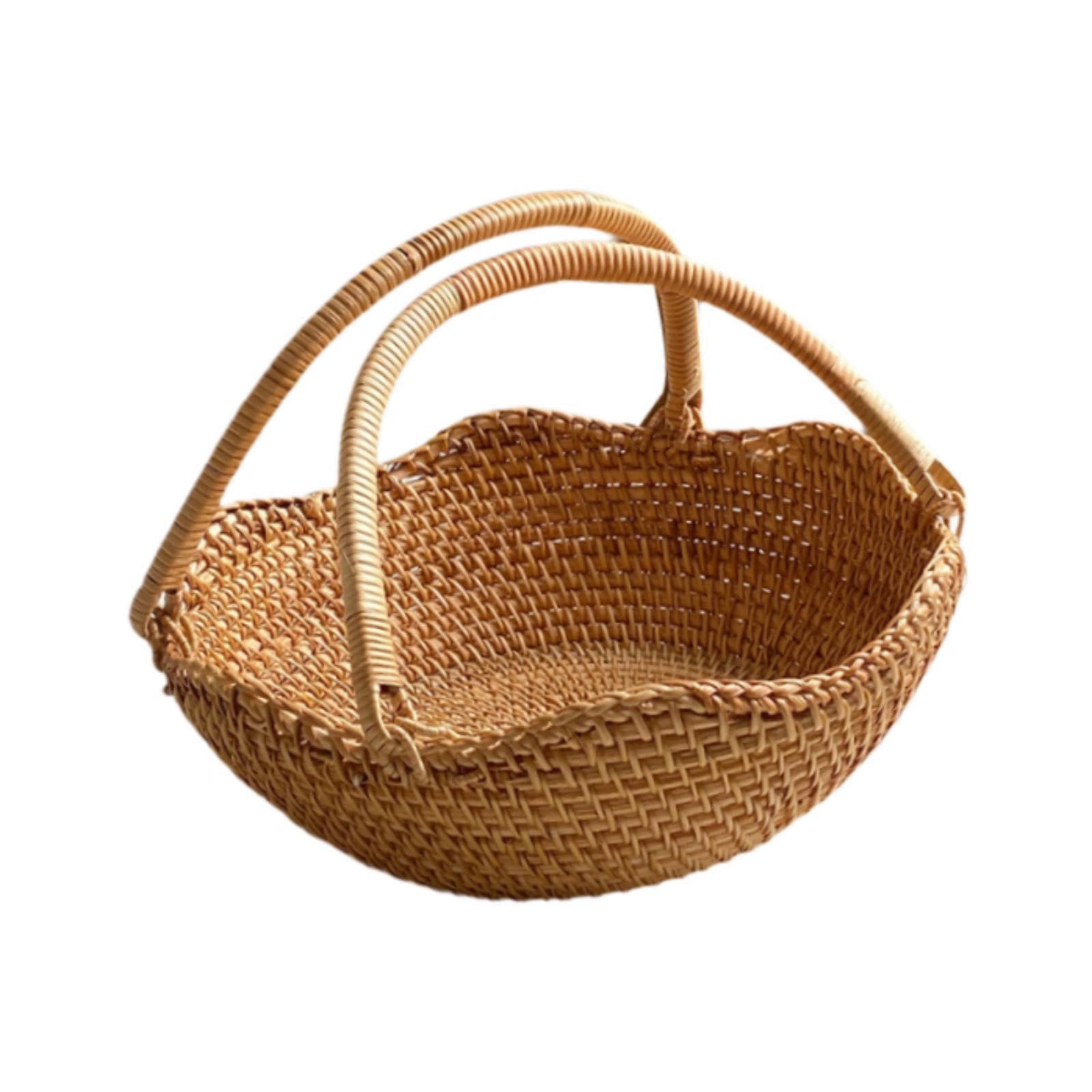 TWISAXC Rattan Picnic Basket Storage Basket Fruits Offering Convenient Carrying Capacity Picnic Storage Fruit With Handles Snacks Outdoor Handwoven Picking