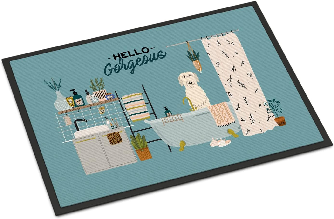 Caroline's Treasures CK7487MAT Irish Wolfhound in Bathtub Doormat 18x27 Front Door Mat Indoor Outdoor Rugs for Entryway, Non Slip Washable Low Pile, 18H X 27W