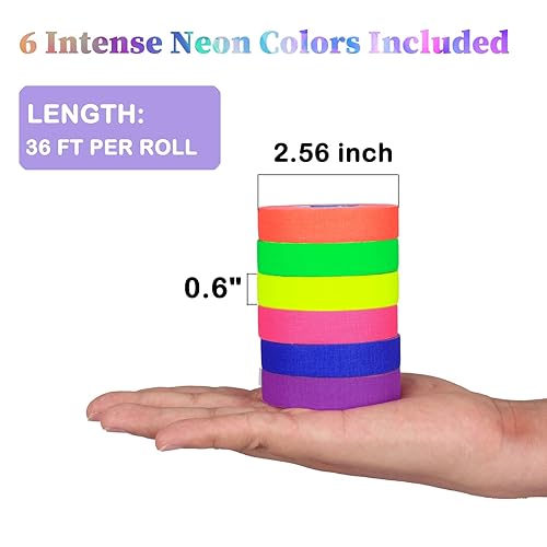 Miniatura 27 de Tela fluorescente reactiva a la luz negra ultravioleta/cinta de neón Gaffer, cinta de punta súper brillante para suministros de fiesta brillante, 1