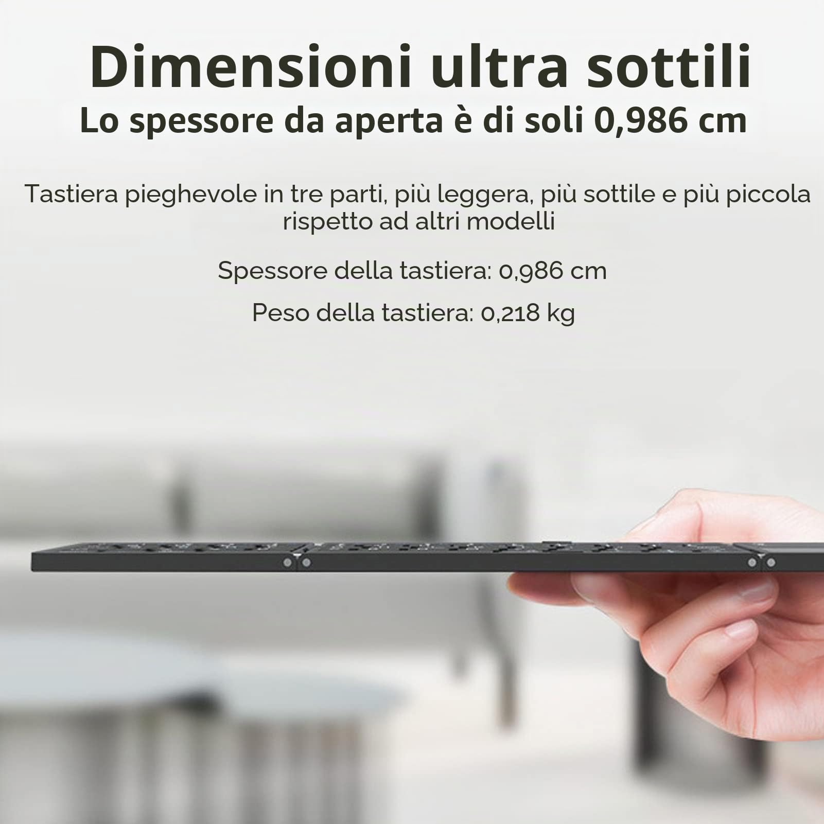 Yunseity Tastiera Bluetooth Pieghevole, Tastiera Wireless Portatile Tripla Piegatura con Tastierino Numerico, Sincronizza Fino a 3 Dispositivi, per iOS, Android e