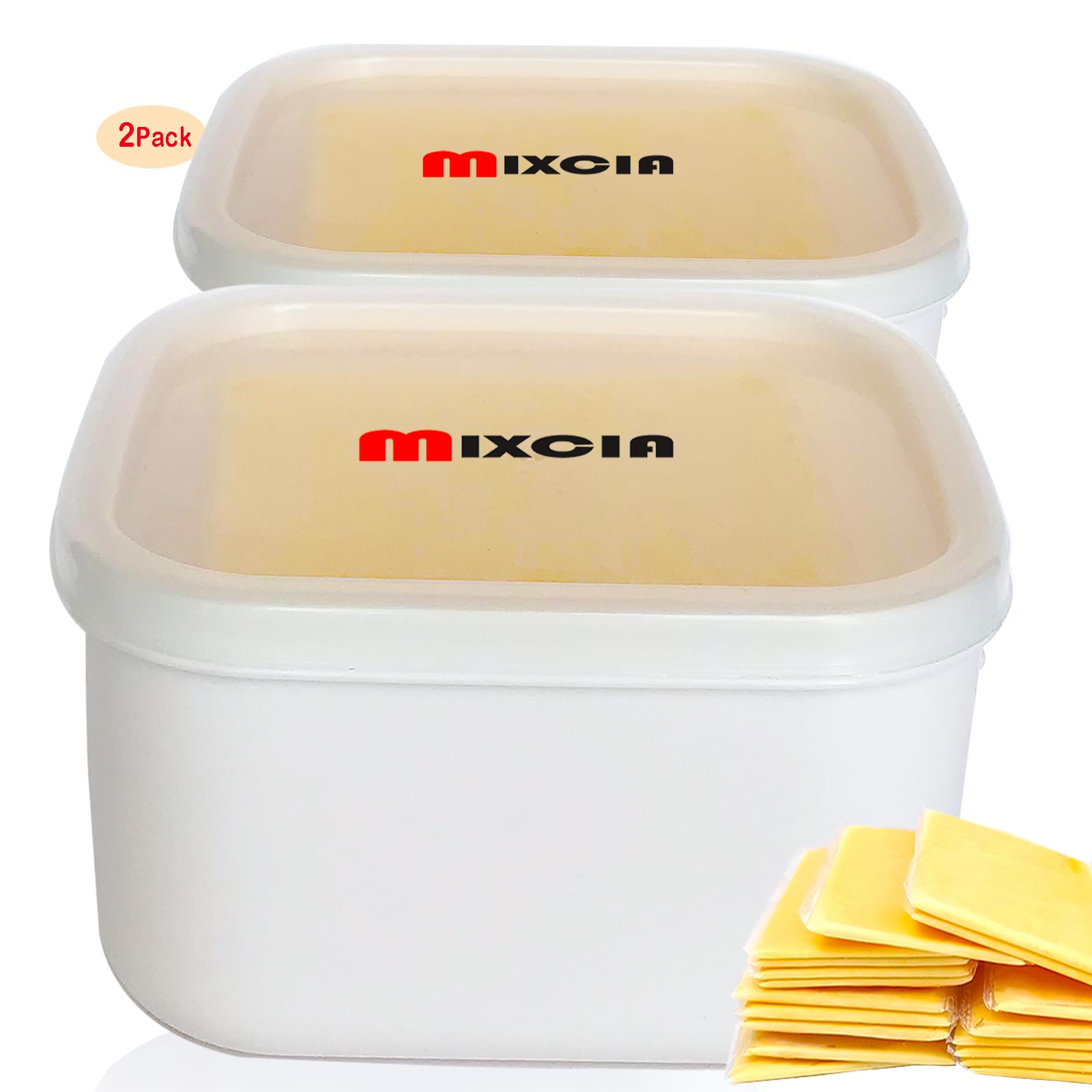 Mixcia2Pack Cheese Storage Container for Fridge, Sliced Cheese Holder with Lids, Keeps Cheese Fresh and Delicious Cheese Container, Plastic Sliced Cheese Container Set(Cheese Containers)