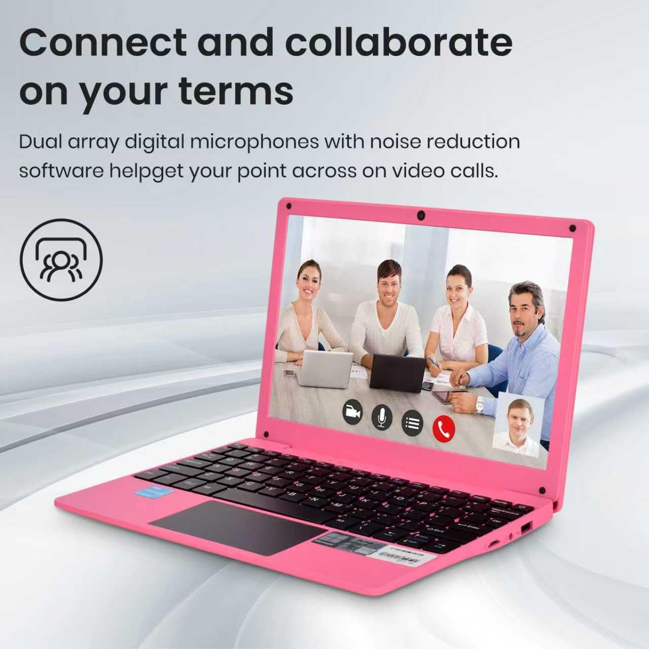 Mini computer portatile con processore Celeron (fino a 2,6 Ghz), 8 GB di RAM, SSD da 256 GB, schermo HD IPS, notebook educativo portatile per apprendimento, lavoro d'ufficio, rosa