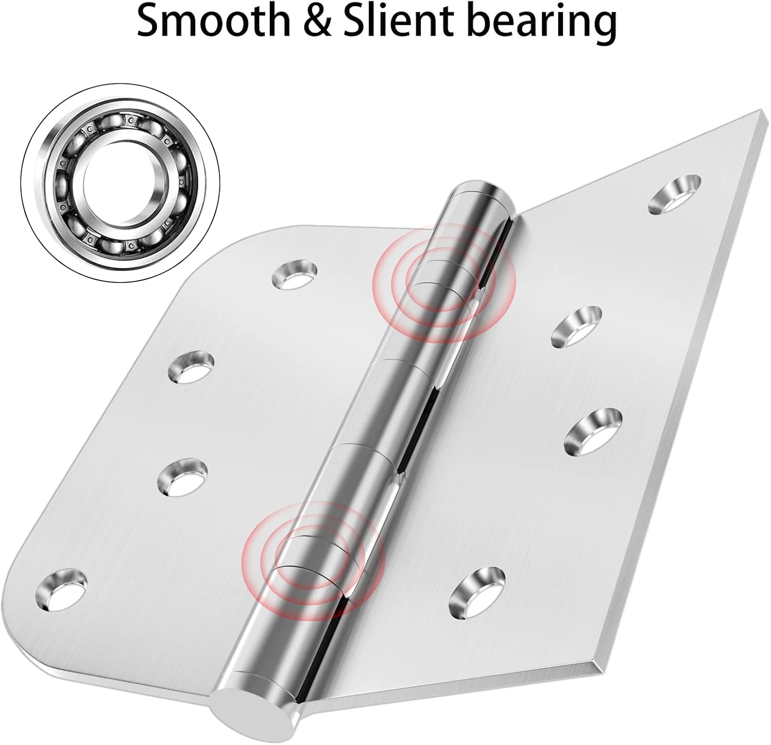 BARTUDA Door Hinges 4x4 Inch, Stainless Steel Hinges Heavy Duty Ball Bearing, Square & 5/8" Radius Corner, Brushed Nickel, Non-Removable Pin, Smooth Quiet Squeak Free Door Hinges, 3 Pack