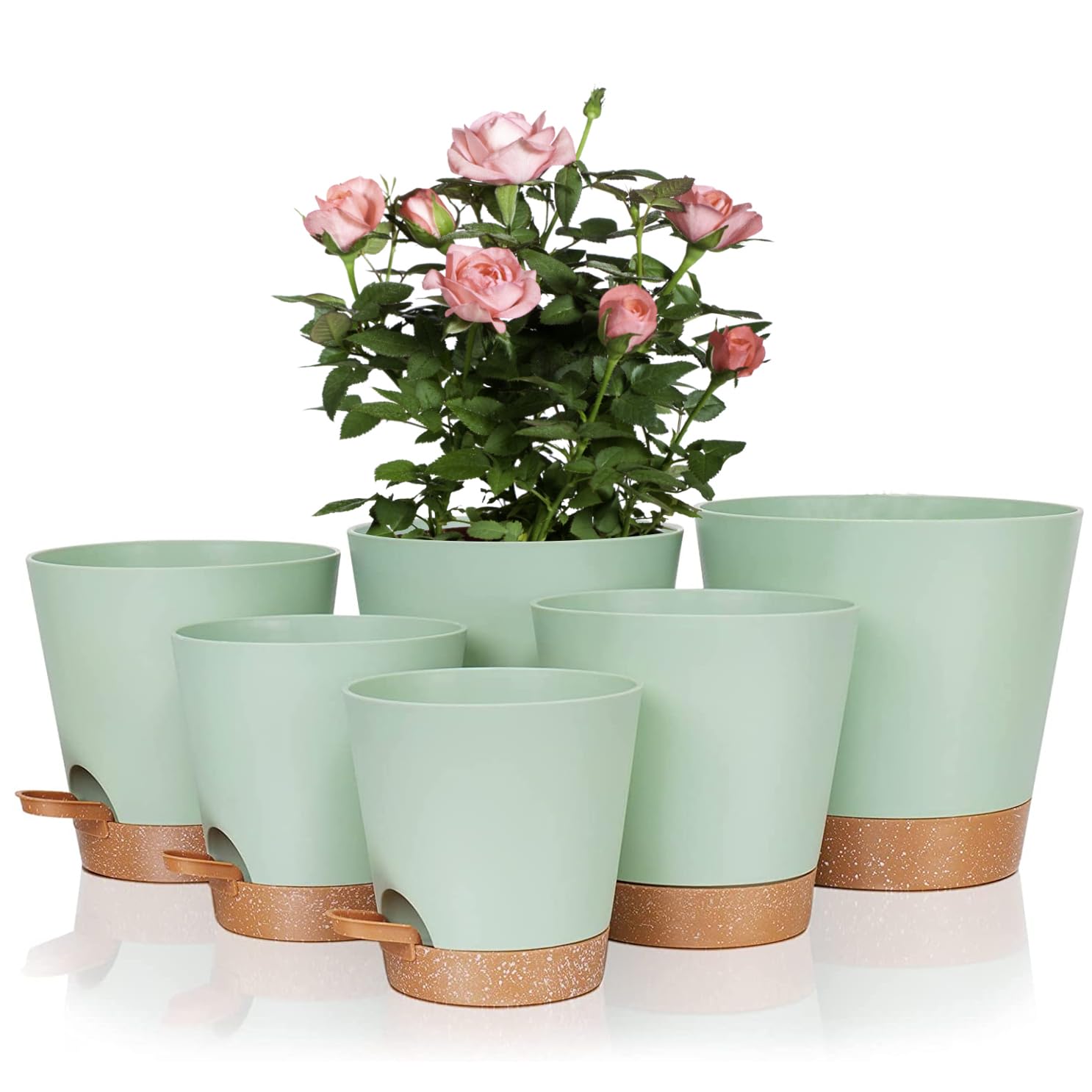 6 Pack Self Watering Plant Pots, 8/7/6.5/6/5.5/5 Inch Plastic Plant Pot, Watering Plant Pots Indoor with Drainage Holes, Reservoir and Watering Lip, Plastic Flower Pots for All House Plants Indoor