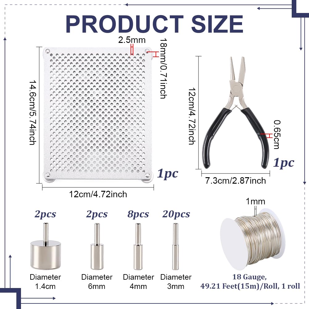 BENECREAT Dispositivo per Piegare Fili di Alluminio con Pinze per Anelli di Filo, Filo di Rame Argentato e 32 Perno in Metallo per La Creazione di Braccialetti, Orecchini e Gioielli Fai da Te