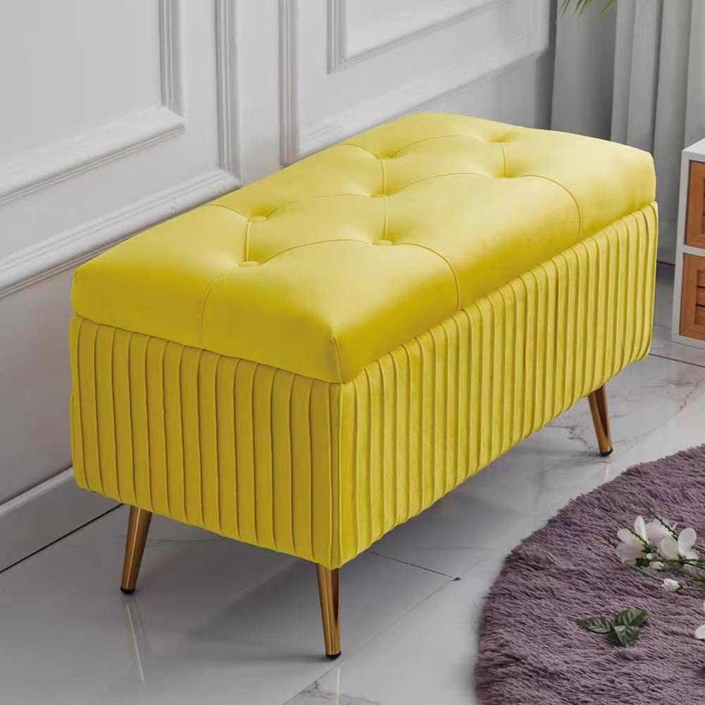 BAKAJI Pouf Cassapanca Panca Contenitore Poggiapiedi Camera da Letto Rivestimento Velluto Rettangolare Morbido Capiente Divanetto Portaoggetti Apribile Imbottitura Struttura in Legno Capiente (Ocra)
