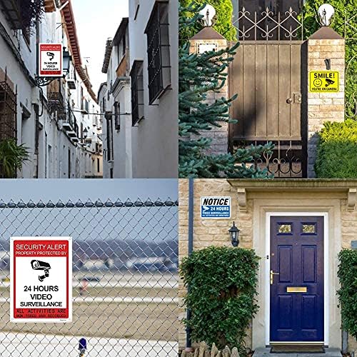 Goodvia Smile You Are On Camera Sign Metal 7 X 10", Smile CCTV Sign Reflective Aluminum Funny CCTV Signs Outdoor CCTV Signage Metal, Pack of 2