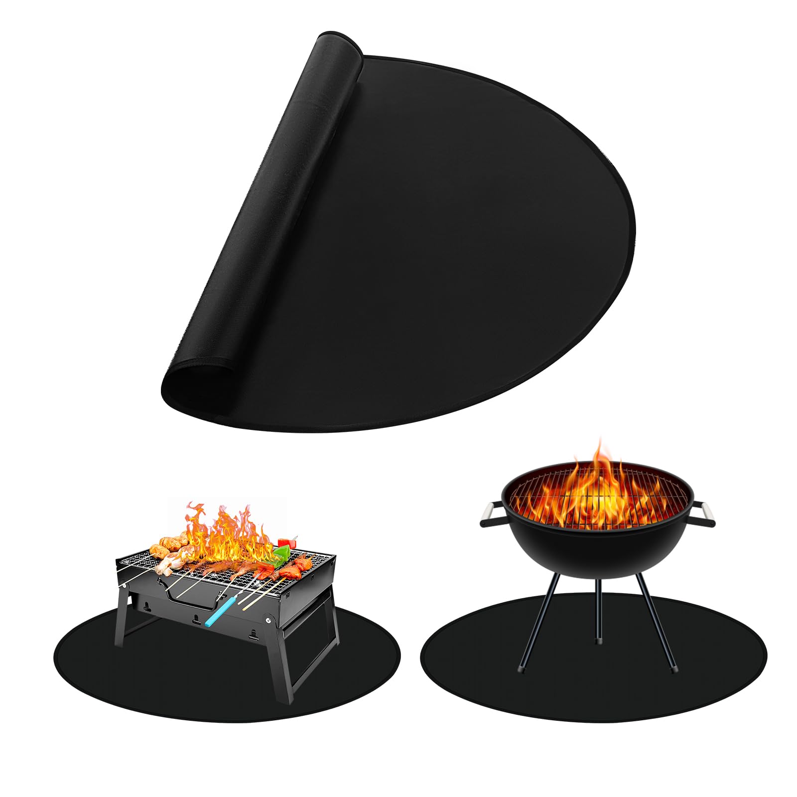 TopHomer Tappetino per braciere, 101 x 101 cm, rotondo, ignifugo, per esterni, braciere pieghevole, tappetino per grill, resistente, per terrazze, erba, prato, cortile e campeggio all'aperto
