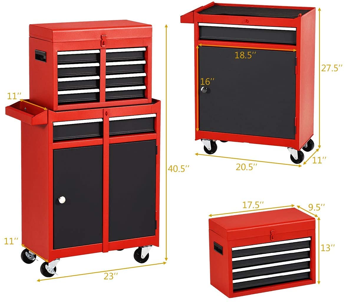 GRAFFY Rolling Tool Box w/ 5 Drawer, Tool Chest w/Removable Storage