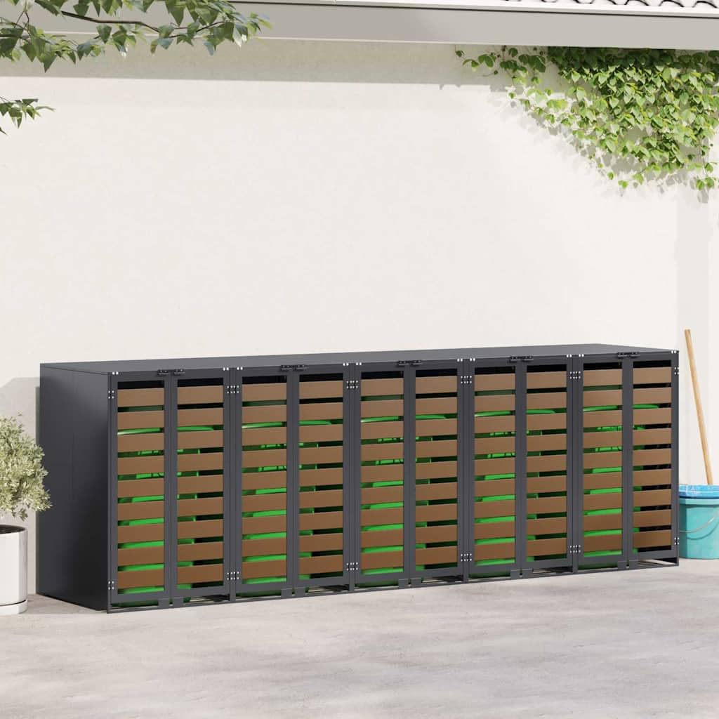 Genérico Almacenamiento de Cubos Wheelie para 3 Cubos Antracita,Productos del hogar,Accesorios para contenedores de residuos,Soportes para contenedores de residuos-3394771
