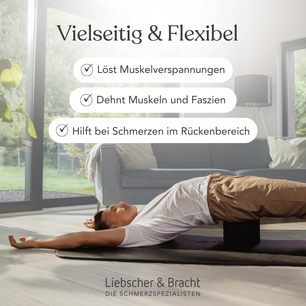 Liebscher & Bracht Original Rückenretter: Rückenstrecker, Brust- & Rückendehner mit Rille für Wirbelsäulen + Höhenregulierung, Rückentrainer Made in Germany, Übungen in der App Schwarz