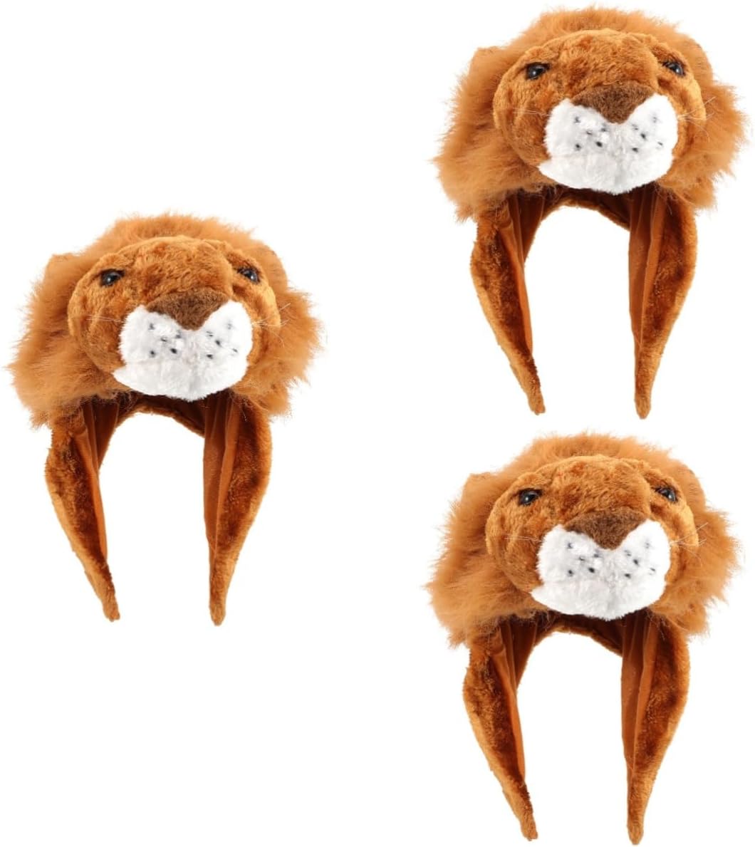 Holibanna 3pcs Lion Plush Animal Design Hat Fun Party Hat for Festivals Comfortable Costume Accessory Photo Prop for Friends Family Gatherings