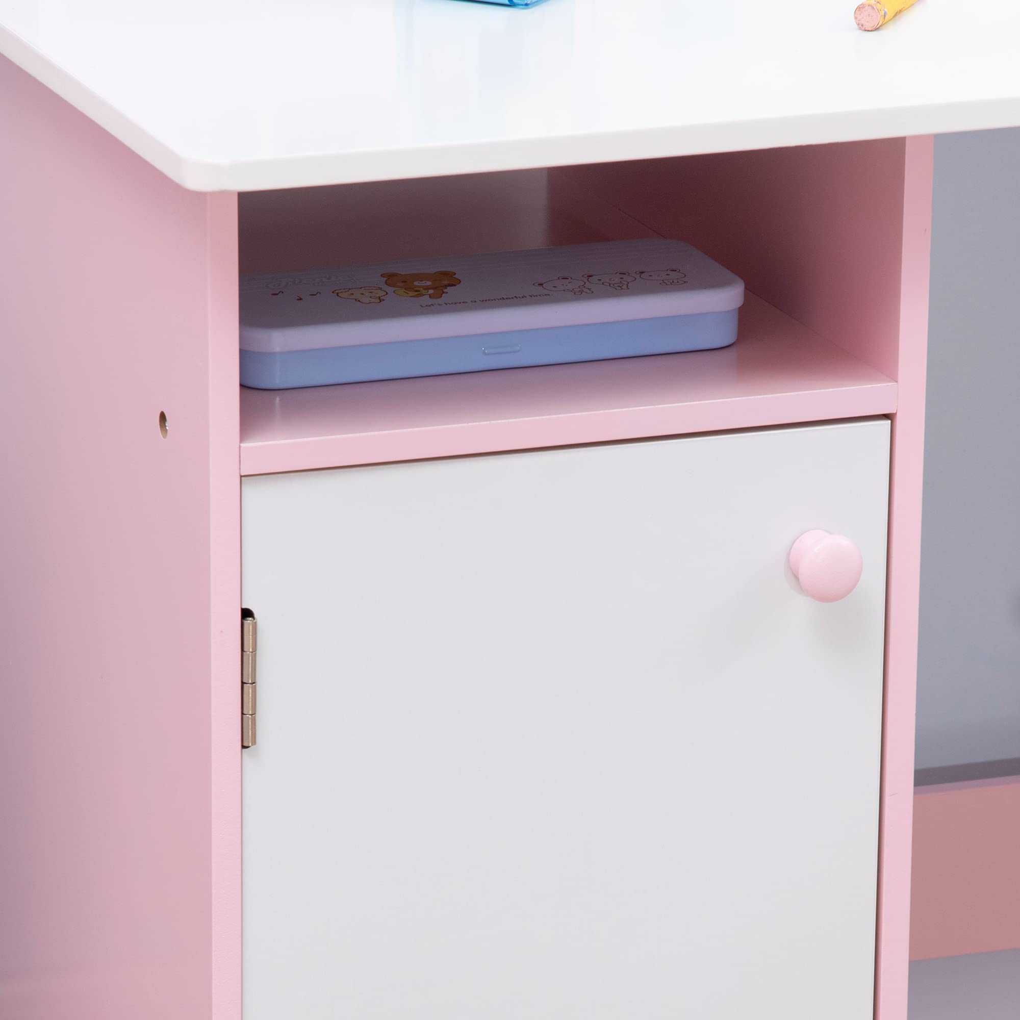 HOMCOM Ensemble Table et Chaise pour Enfant avec Tableau Blanc - Bureau pour Enfant +5 Ans 90L x 45l x 85H cm Rose