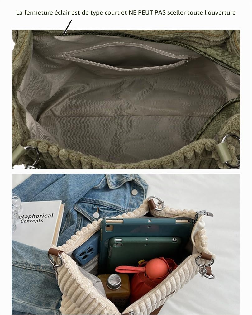 Ulisty Femmes Velours côtelé Cabas Décontracté Sac fourre-Tout Quotidien Sacs portés épaule Sac de Courses Mode Sac à Main