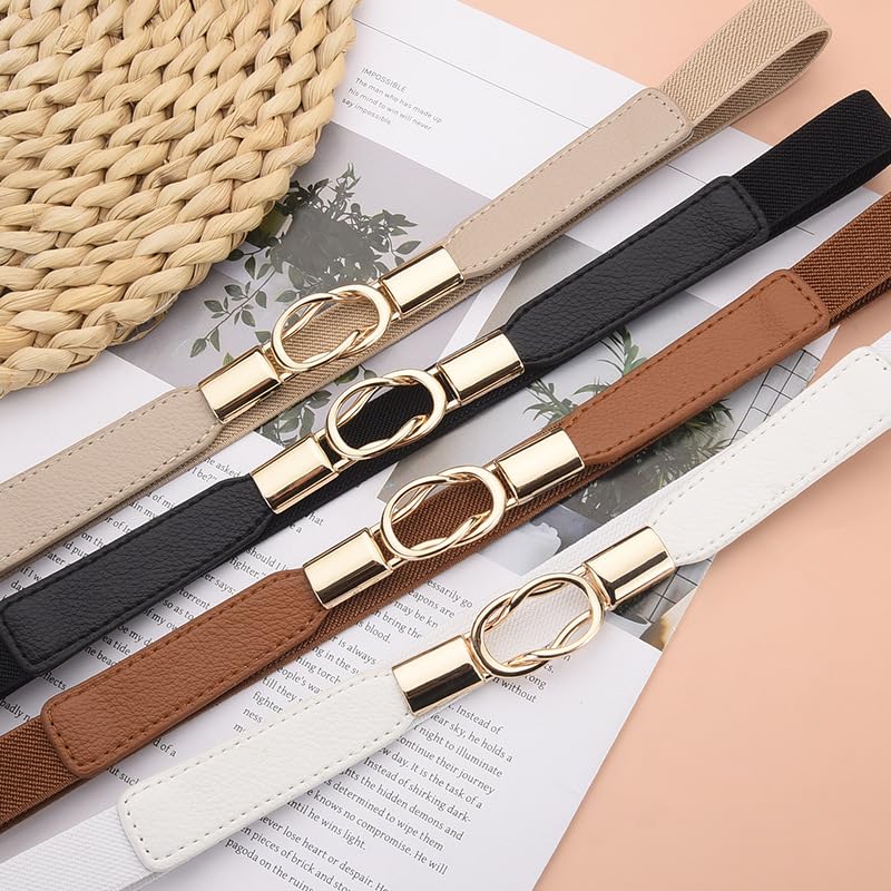 2 Pack Women Belts Gold Buckle and Stretchy Waist Belt For Jeans Dresses Pants4