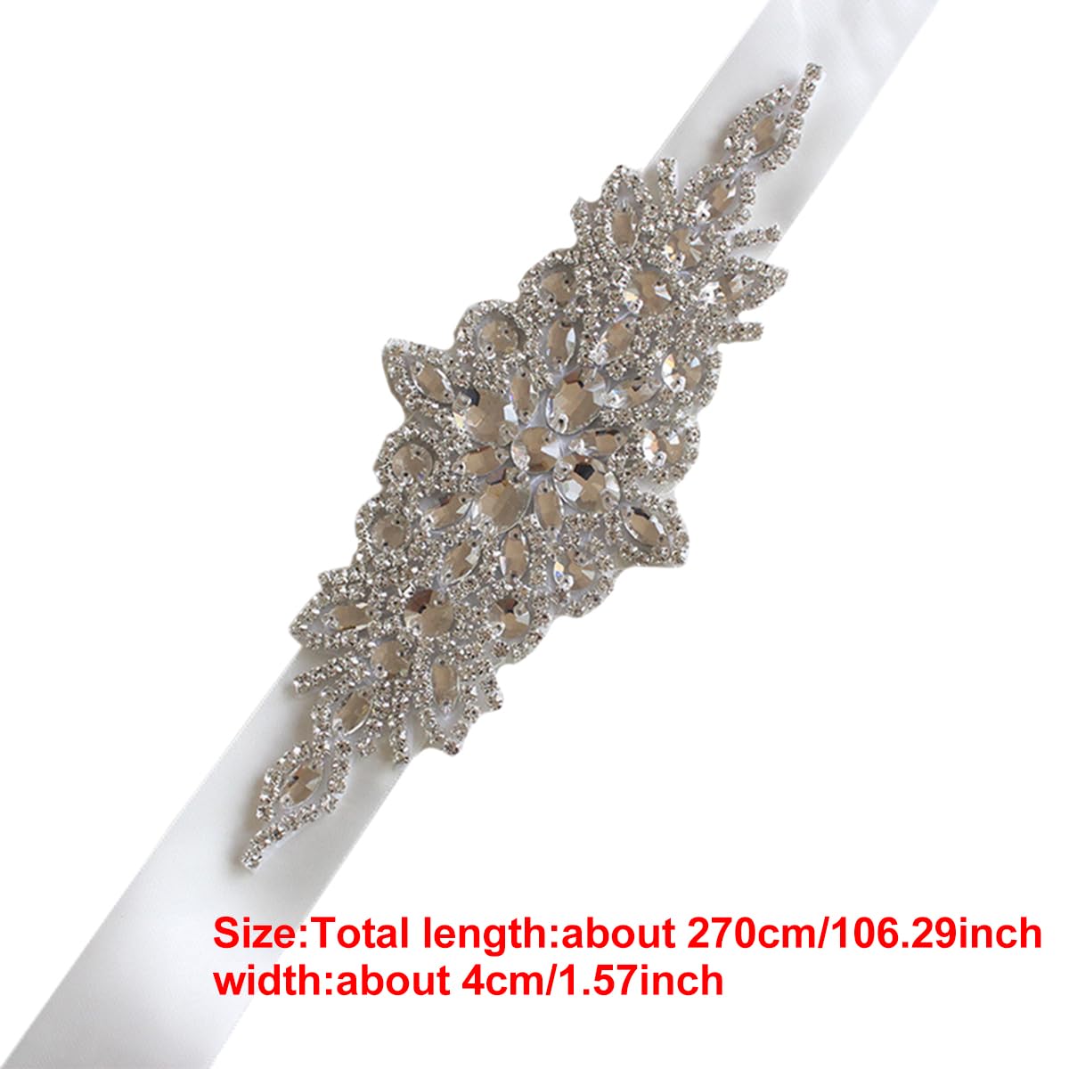 Queenbox 1.6x106.3in Bridal Wedding Waist Belt, Bling Rhinestone Satin Ribbon Bridal Sash Belt for Evening Party Festival, Wine Red