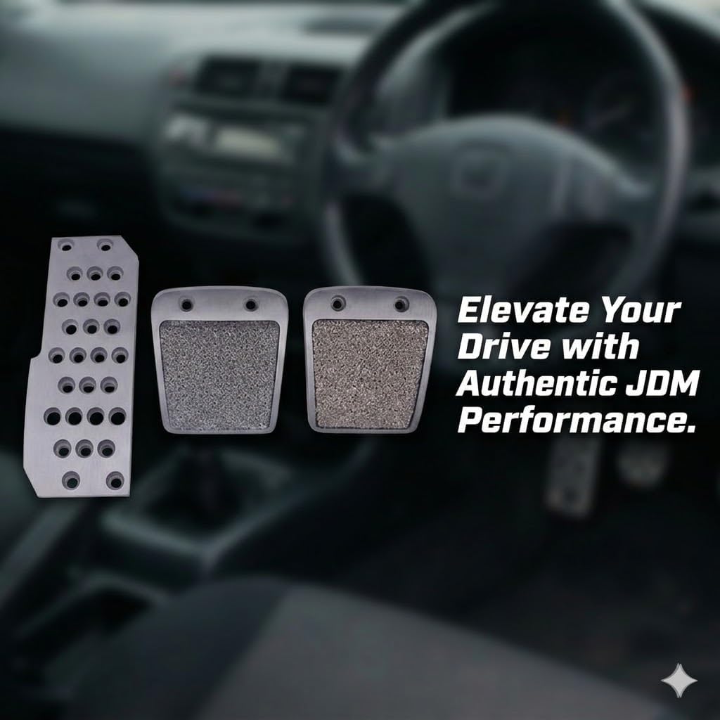 Nonslip Car Foot Rest Pedals for Honda & Acura - 3Pcs Manual Transmission (M/T) Racing Pedal Pads Set - Fits For Civic 1984-2005, Accord, S2000, Integra, RSX, NSX, Fit - Polished Aluminum JDM Style
