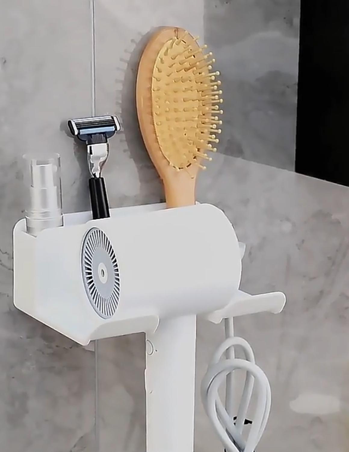 Porta Asciugacapelli Da Parete In Bambù - Con Passacavo | Autoadesivo O A Viti | Organizza Bagno - Foto 3