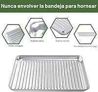 Vista 4 de ROTTAY Juego de bandejas para hornear con estante (2 sartenes + 2 estanterías), bandeja para galletas de acero inoxidable con estante