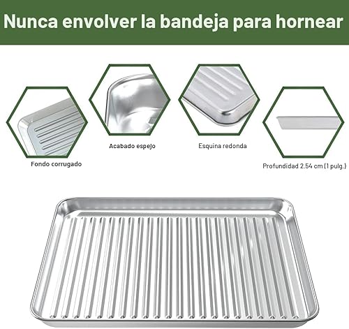 Miniatura 4 de ROTTAY Juego de bandejas para hornear con estante (2 sartenes + 2 estanterías), bandeja para galletas de acero inoxidable con estante