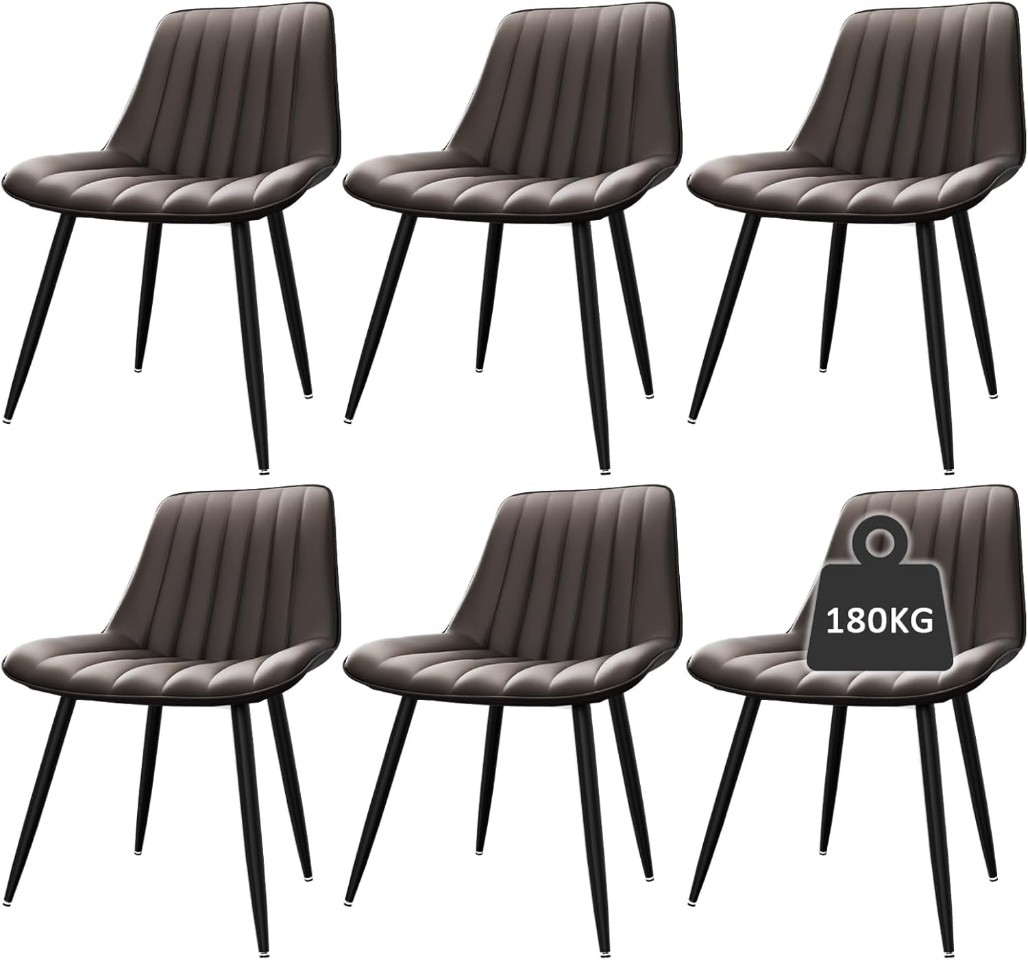 Silla de Comedor, Silla de Cocina con Respaldo de 7 cm, Silla de Comedor con cojín de Asiento de 5 cm, Carga máx. 180 kg, tapizada en Polipiel (6, Marrón, Tamaño Grande)