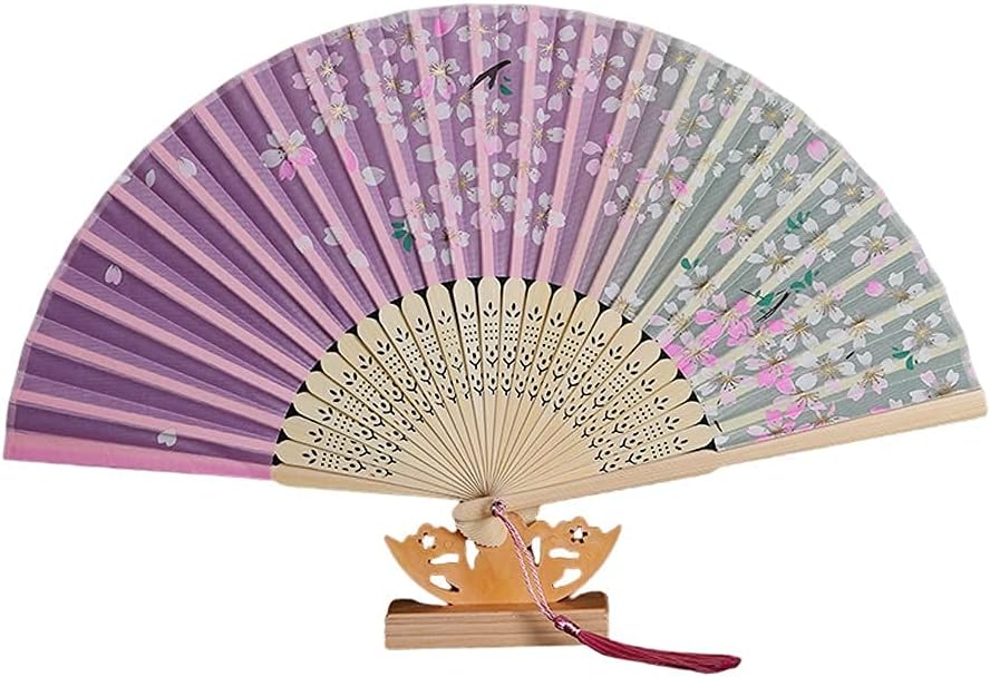 Chinese style folding fan women's antique style portable folding fan silk cloth bamboo folding fan home ceremonial decorative folding fan (Color : G) (C)