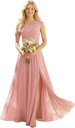 Ever-Pretty Women's Sleeveless Chiffon Summer Formal Wedding Guest Dresses One Shoulder A-Line Split Bridesmaid Dress