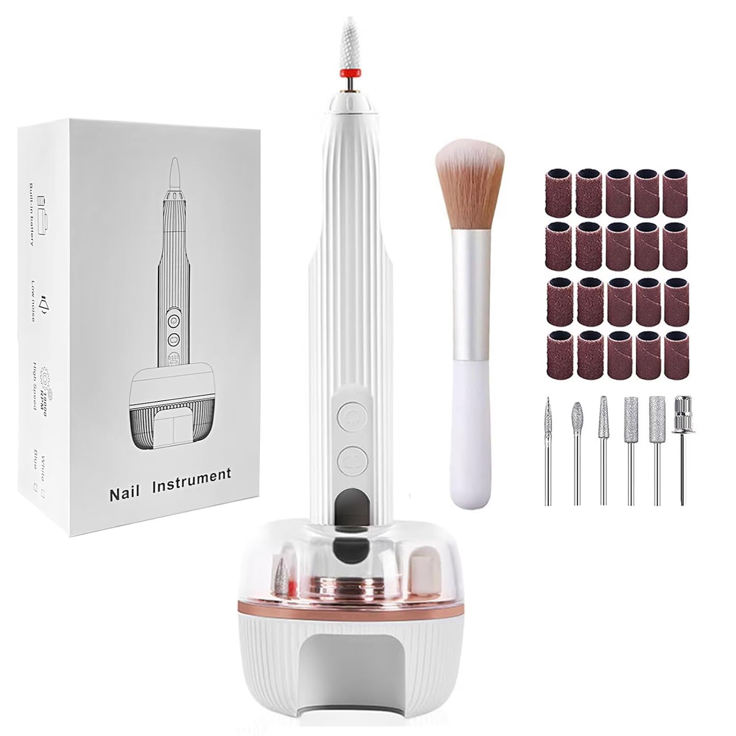 Electric Nail Drill with UV Light Cordless 18000RPM White