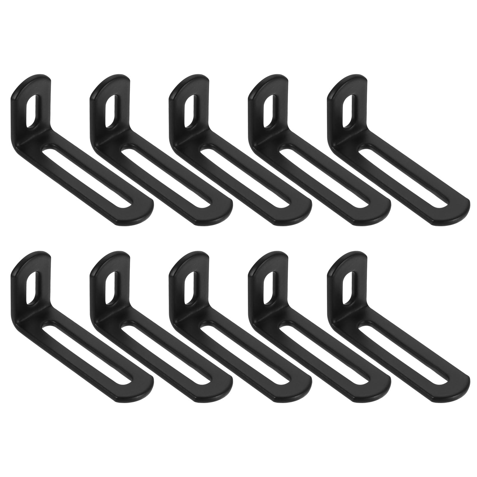 sourcing map 10 Pcs Adjustable Right Angle Brackets, Slotted L-Shape Corner Bracket 65mm, 90 Degree Steel l Bracket Support for Shelves, Wood Furniture Construction, Black